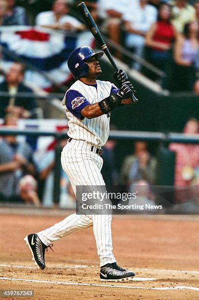 Tony Womack of the Arizona Diamondbacks bats during Game One of the World Series against the New York Yankees on October 27, 2001 at Bank One...