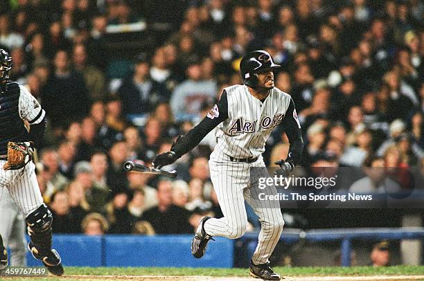 Tony Womack of the Arizona Diamondbacks bats during Game Four of the World Series against the New York Yankees on October 31, 2001 at Yankee Stadium...