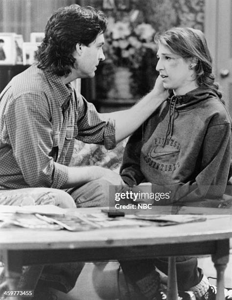 The Date" Episode 517 -- Pictured: Ted Wass as Nick Russo, Mayim Bialik as Blossom Russo --