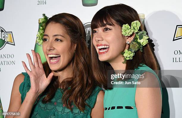 Models Hikari Mori and Izumi Mori attend the Omotesando Illumination Lighting Ceremony on December 1, 2014 in Tokyo, Japan.