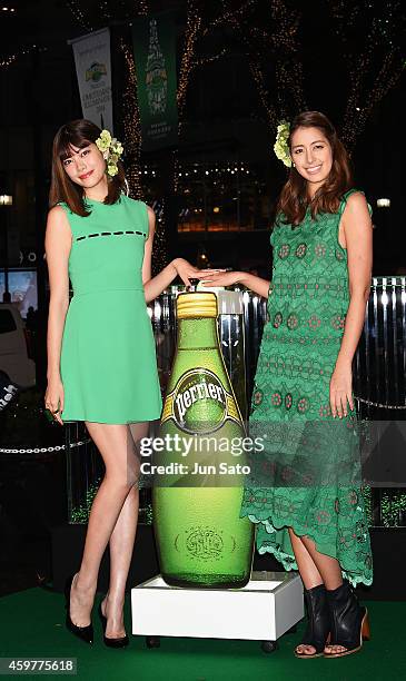 Models Hikari Mori and Izumi Mori attend the Omotesando Illumination Lighting Ceremony on December 1, 2014 in Tokyo, Japan.