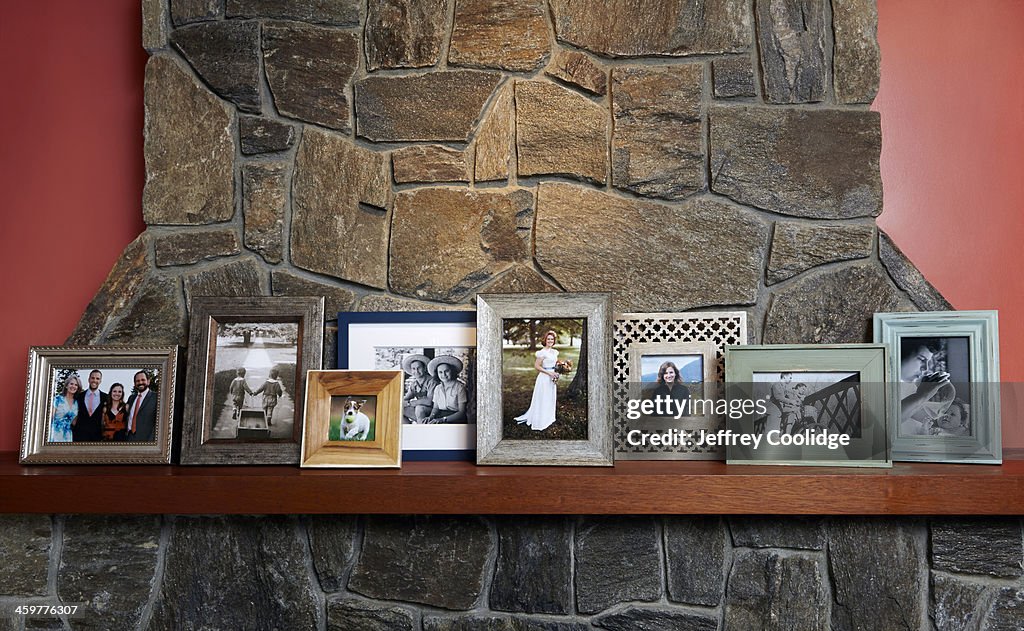 Family Photos on Mantle Large Group