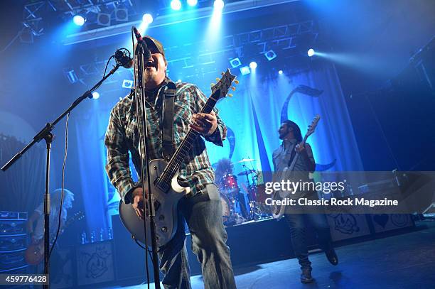 Guitarist Chris Robertson and bassist Jon Lawhon of American rock group Black Stone Cherry performing live on stage at KOKO in London, on February...