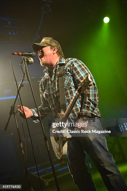 Guitarist and vocalist Chris Robertson of American rock group Black Stone Cherry performing live on stage at KOKO in London, on February 28, 2014.