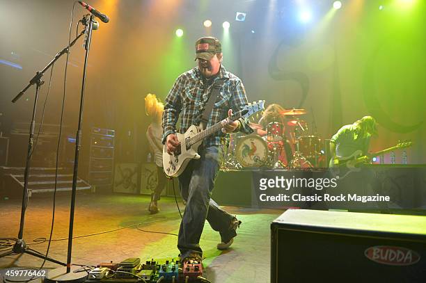 Guitarist and vocalist Chris Robertson of American rock group Black Stone Cherry performing live on stage at KOKO in London, on February 28, 2014.