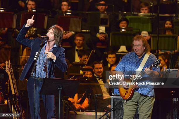Vocalist Phil Campbell of the Temperance Movement and guitarist Bernie Marsden performing live on stage at the Royal Albert Hall during the...