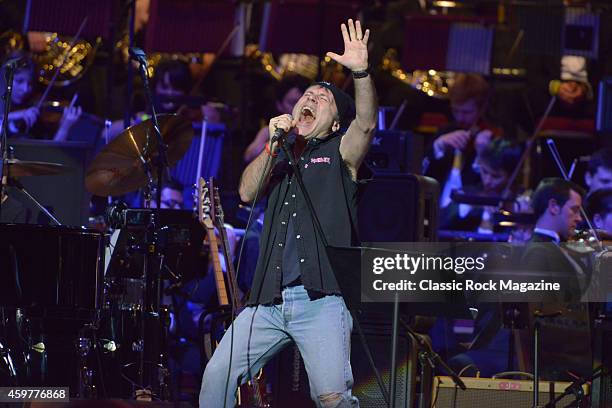 Vocalist Bruce Dickinson performing live on stage at the Royal Albert Hall during the Celebrating Jon Lord live music event in London, on April 4,...