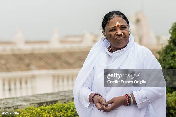 Mata Amritanandamayi, Indian spiritual leader and humanitarian, visits St Peter's Square outside The Vatican ahead of the signing of the Universal...