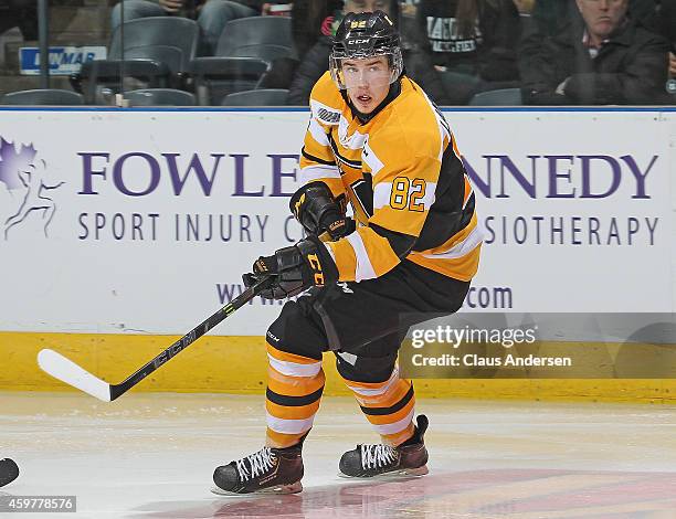 Juho Lammikko of the Kingston Frontenacs skates against the London Knights in an OHL game at Budweiser Gardens on November 29, 2014 in London,...