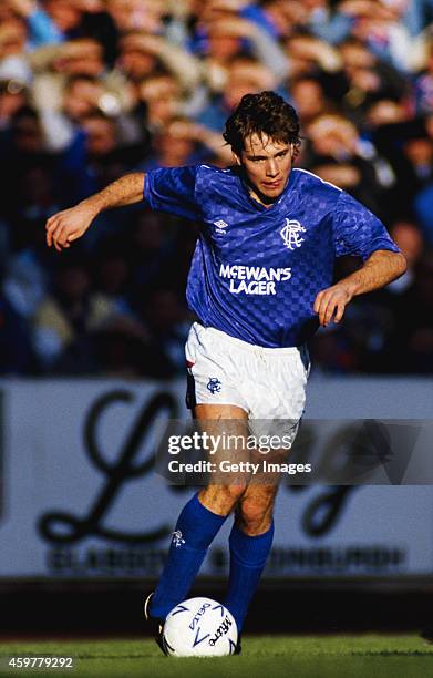 Rangers forward Ally McCoist in action during an Old Firm game at Ibrox on October 17, 1987 in Glasgow, Scotland.