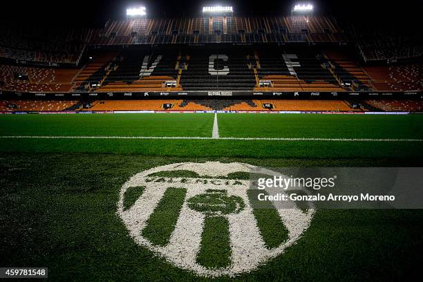 General view of Estadi de Mestalla pitch before the La Liga match between Valencia CF and FC Barcelona on November 30, 2014 in Valencia, Spain.