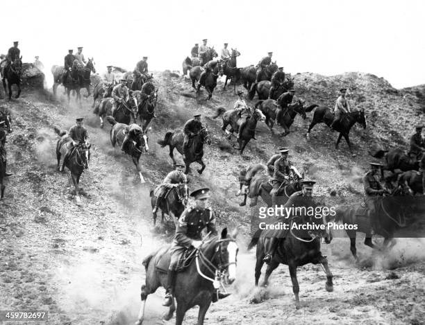 View of the Charge of the Inniskilling Dragoon Guards during practice at Aldershot, England. May 15,1933.