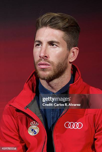 Real Madrid player Sergio Ramos attends the car handover of Audi at the Ciudad Deportiva del Real Madrid on December 1, 2014 in Madrid, Spain.