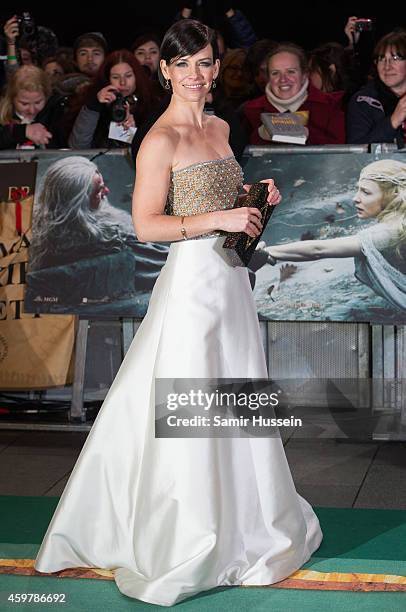 Evangeline Lilly attends the World Premiere of "The Hobbit: The Battle OF The Five Armies" at Odeon Leicester Square on December 1, 2014 in London,...