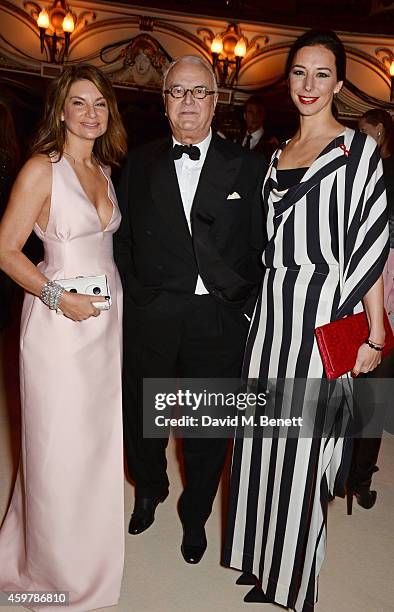 Natalie Massenet, Manolo Blahnik and Kristina Blahnik attend a drinks reception at the British Fashion Awards at the London Coliseum on December 1,...