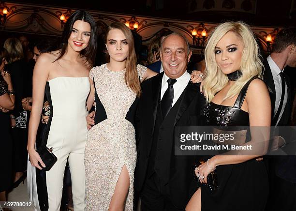 Kendall Jenner, Cara Delevingne, Sir Philip Green and Rita Ora attend a drinks reception at the British Fashion Awards at the London Coliseum on...