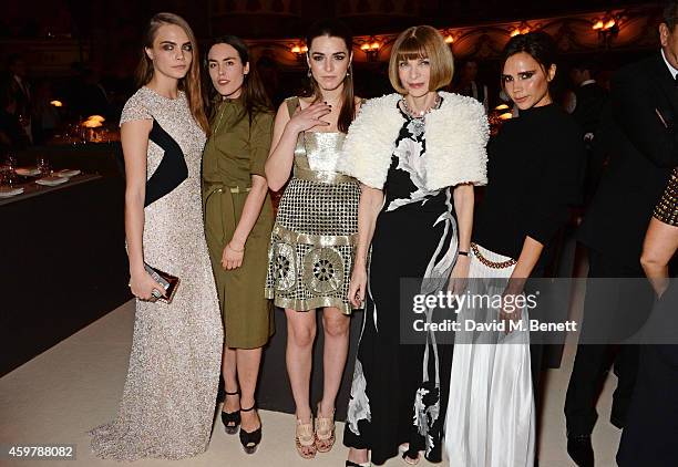 Cara Delevingne, Tallulah Harlech, Bee Shaffer, Anna Wintour and Victoria Beckham attend a drinks reception at the British Fashion Awards at the...