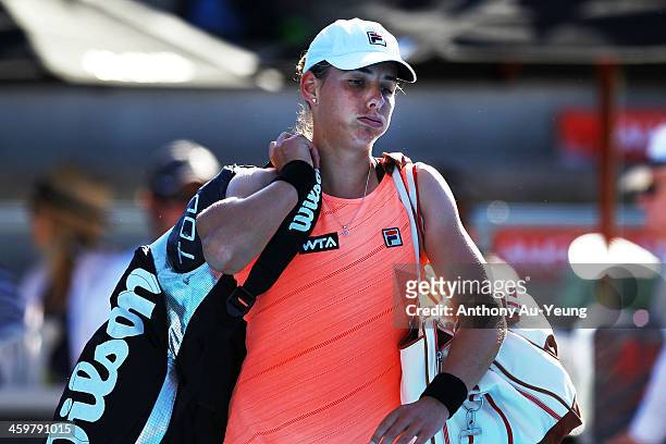 Marina Erakovic of New Zealand walks off the court after losing the match against Lauren Davis of United States during day two of the ASB Classic at...
