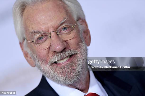 Actor Donald Sutherland arrives at the Los Angeles premiere of 'The Hunger Games: Mockingjay - Part 1' at Nokia Theatre L.A. Live on November 17,...