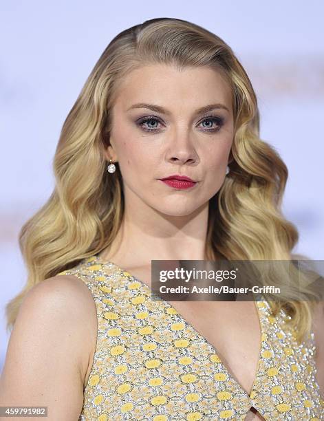 Actress Natalie Dormer arrives at the Los Angeles premiere of 'The Hunger Games: Mockingjay - Part 1' at Nokia Theatre L.A. Live on November 17, 2014...