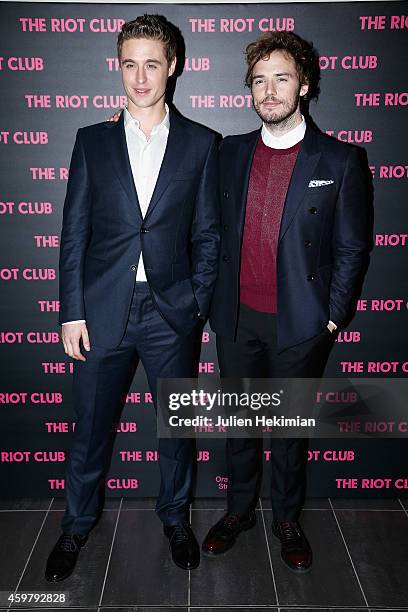 Max Irons and Sam Claflin attend 'The Riot Club' Paris Premiere at Mk2 Bibliotheque on December 1, 2014 in Paris, France.