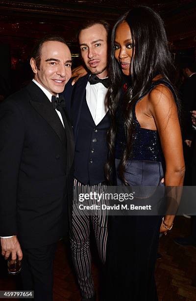 John Galliano, Alexis Roche and Naomi Campbell attend a party in celebration of Edward Enninful in The Oscar Wilde Bar, Hotel Cafe Royal, on December...