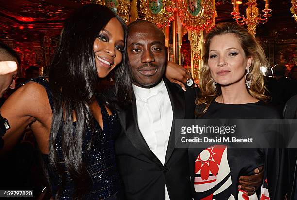Naomi Campbell, Edward Enninful and Kate Moss attend a party in celebration of Edward Enninful in The Oscar Wilde Bar, Hotel Cafe Royal, on December...