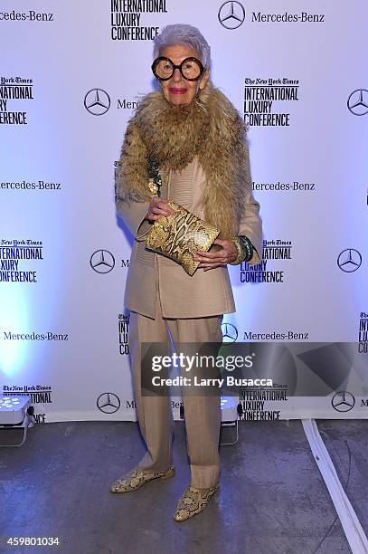 Iris Apfel attends the Speaker Dinner presented by Mercedes-Benz during The New York Times International Luxury Conference at the Moore Building on...