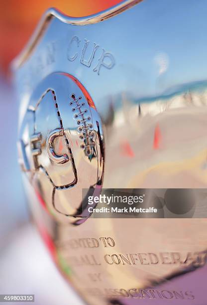 The Asian Cup trophy is seen during the Fox Sports Asian Cup coverage launch at Bondi Beach on December 2, 2014 in Sydney, Australia.