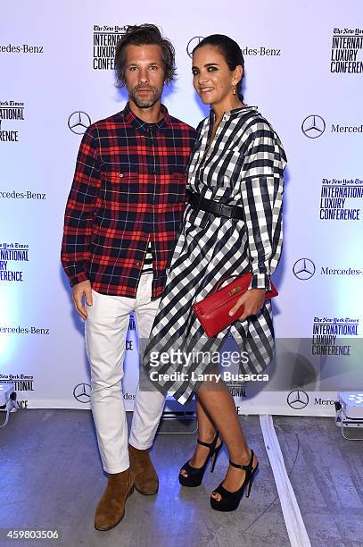 Aaron Young and Laure Hariard Dubreuil attend the Speaker Dinner presented by Mercedes-Benz during The New York Times International Luxury Conference...