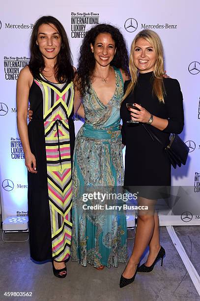 Jasmine Golubic, Nadine Isabelle Baier, and Fabia Riccio attend the Speaker Dinner presented by Mercedes-Benz during The New York Times International...