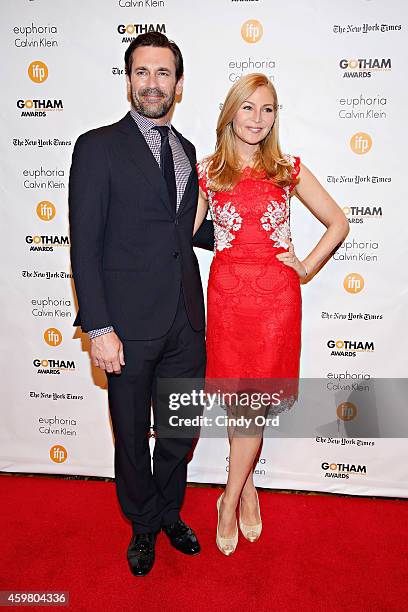 Actors Jon Hamm and Jennifer Westfeldt attend the 24th Annual Gotham Independent Film Awards at Cipriani Wall Street on December 1, 2014 in New York...