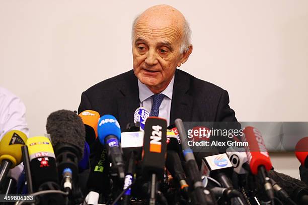 Surgeon and Michael Schumacher's friend professor Gerard Saillant talks to the media during a press conference at Grenoble University Hospital Centre...