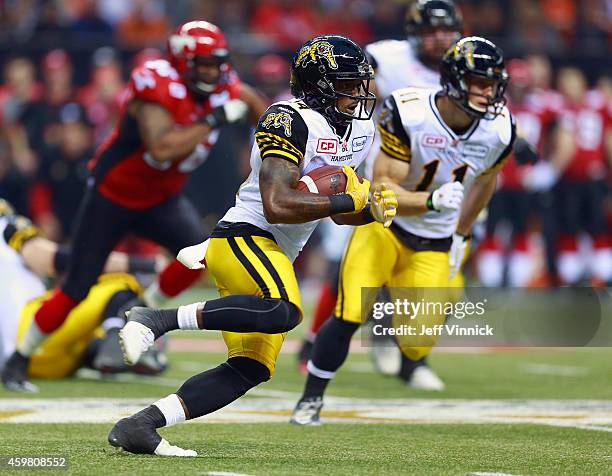 Terrell Sinkfield of the Hamilton Tiger-Cats runs upfield during the 102nd Grey Cup Championship Game against the Calgary Stampeders at BC Place...