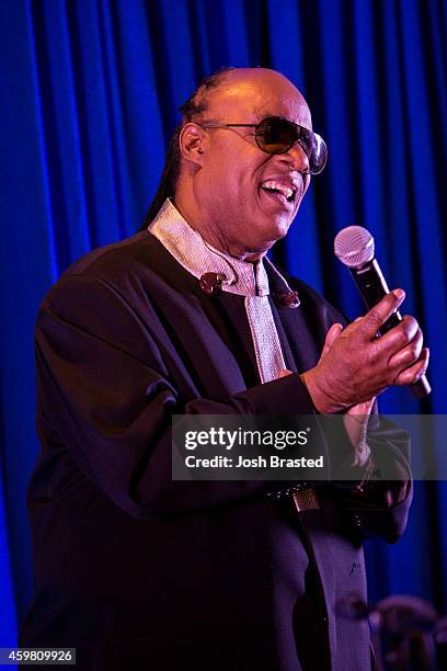 Stevie Wonder performs at a fundraiser for Senator Mary Landrieu at the Windsor Court Hotel on December 1, 2014 in New Orleans, Louisiana.