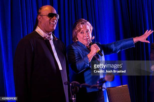 Stevie Wonder and Mary Landrieu attend a fundraiser for Senator Mary Landrieu at the Windsor Court Hotel on December 1, 2014 in New Orleans,...