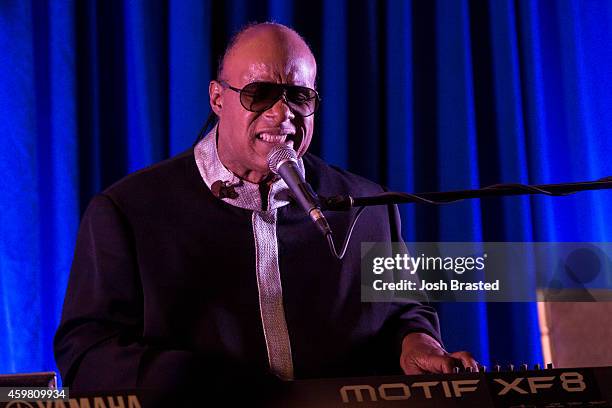 Stevie Wonder performs at a fundraiser for Senator Mary Landrieu at the Windsor Court Hotel on December 1, 2014 in New Orleans, Louisiana.