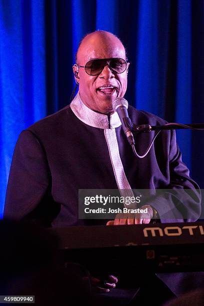 Stevie Wonder performs at a fundraiser for Senator Mary Landrieu at the Windsor Court Hotel on December 1, 2014 in New Orleans, Louisiana.