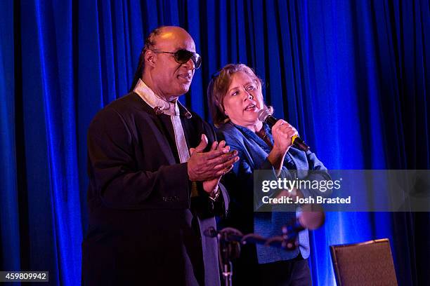 Stevie Wonder and Mary Landrieu attend a fundraiser for Senator Mary Landrieu at the Windsor Court Hotel on December 1, 2014 in New Orleans,...