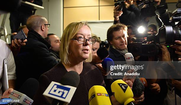 Michael Schumacher's press officer Sabine Kehm talks to the media at Grenoble University Hospital Centre on Michael Schumacher's medical state...