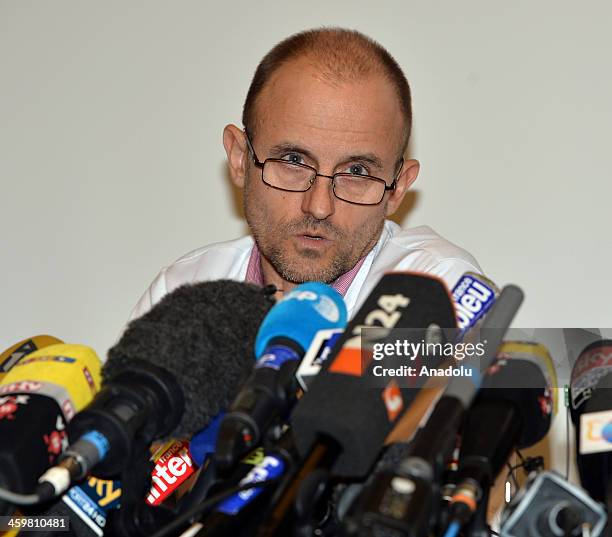 Professor Jean-Francois Payen holds a press conference at Grenoble University Hospital Centre on Michael Schumacher's medical state following his...