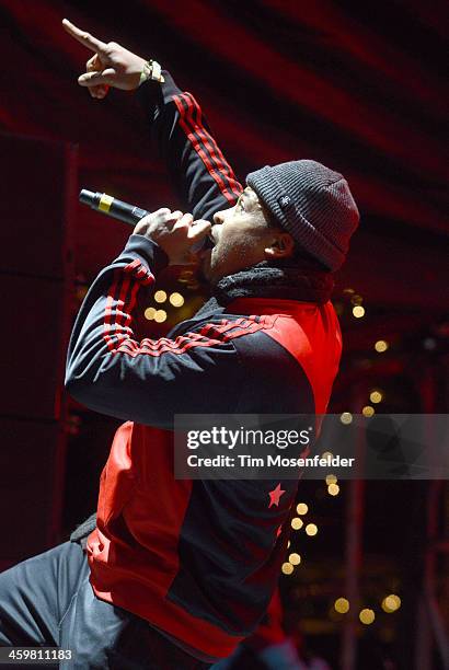 Baba Zumbi of Zion I performs at the Snowglobe Music Festival at Lake Tahoe Community College on December 30, 2013 in South Lake Tahoe, California.