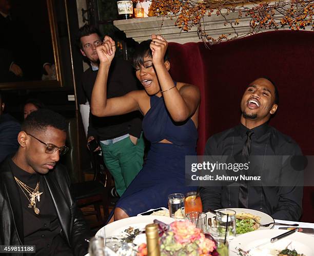 Fabolous, Keke Palmer and Trey Songz attend Trey Songz 30th Birthday Celebration at The Lion on December 1, 2014 in New York City.