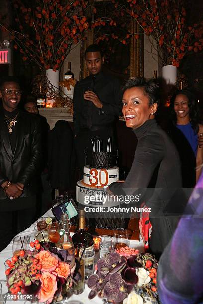 Fabolous, Trey Songz and April Tucker attend Trey Songz 30th Birthday Celebration at The Lion on December 1, 2014 in New York City.
