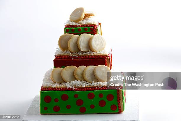 Once the whole sugar cookie tower is set, you can decorate the platform areas with shredded coconut if youd like. Then arrange your favorite cookies...