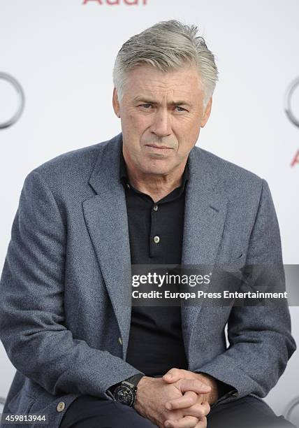 Real Madrid coach Carlo Ancelotti attends the car handover of Audi at the Ciudad Deportiva del Real Madrid on December 1, 2014 in Madrid, Spain.