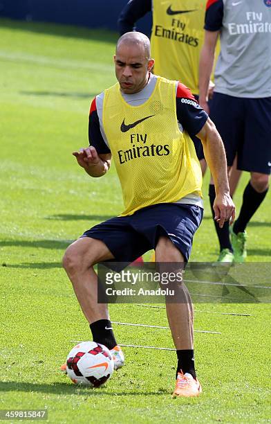Paris Saint-Germain's Alex Rodrigo Dias da Costa attends a training session at the Aspire Academy of Sports Excellence in the Qatari capital Doha on...