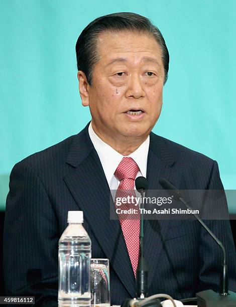 People's Life Party Chair Ichiro Ozawa attends a party leaders debate at Japan National Press Club on December 1, 2014 in Tokyo, Japan. The lower...