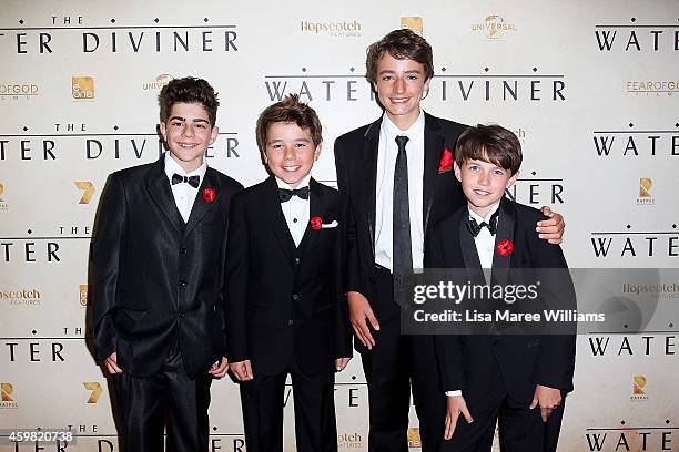 Dylan Georgiades, Ben Norris, Jack Patterson and Auden Liam Smith arrives at the World Premier of "The Water Diviner" at the State Theatre on...