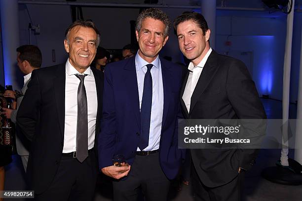 Wolfgang Schattling, The New York Times International President Stephen Dunbar-Johnson, and Frederic de Narp of Bally attend the Speaker Dinner...